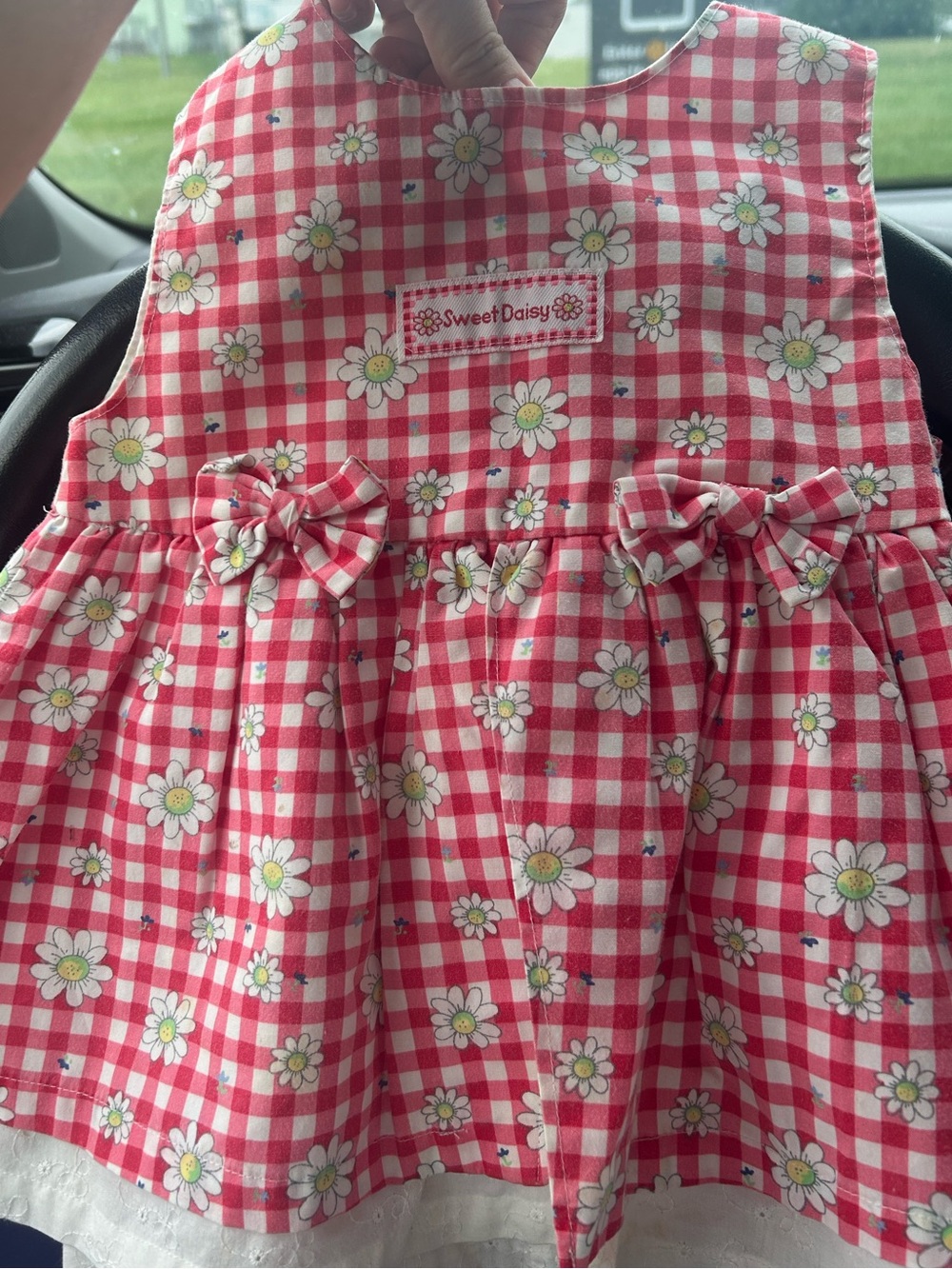okie dokie Pink Gingham Daisy Print Dress with Bows